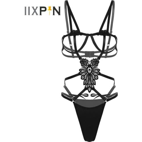 Erotic Sexy Bodysuit Embroidered Sleepwear for Womens Ladies Sexy Costume Bowknot Strappy Lingeries Bodysuit for Lingerie Night