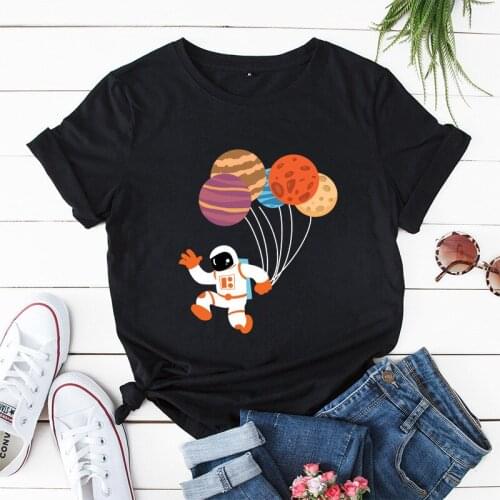 Celestial Balloons T Shirt Women Tshirt Planet Balloon T-shirt Astronaut Clothing Women Spaceman Tops Tees Cartoon Designer