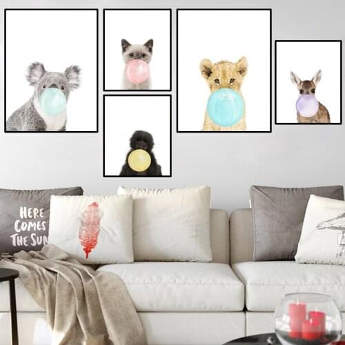 Baby Animal Bubble Poster Nursery Wall Art Print Koala Lion Cat Canvas Painting Nordic Kids Bedroom Decoration Picture HD2318