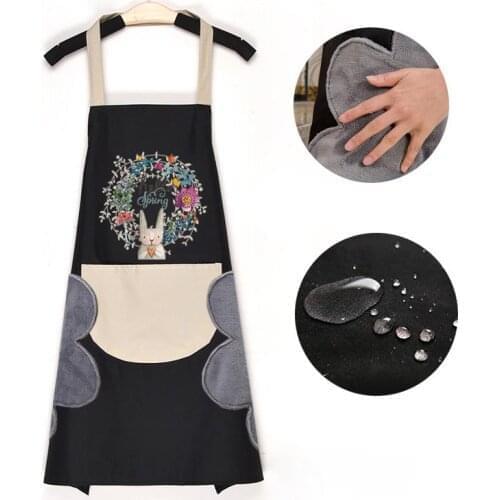 Kitchen Wipeable Waterproof Oil-Proof Cartoon Wreath Rabbit Kitchen Nail Shop Apron for Women Baking Accessories