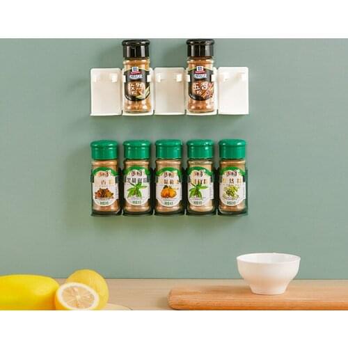 Kitchen Storage Rack Wall Mounted Ingredient Spice Bottle Shelf Plastic Clip Rack Cabinet Door Hooks Jars Spice Holder Tools