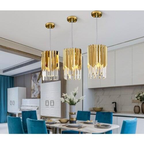 Small round gold k9 crystal led modern chandelier lighting kitchen dining room bedroom bedside light luxury indoor lighting WF
