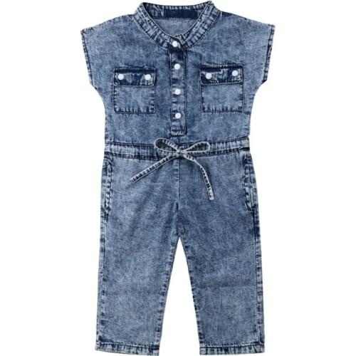 Fashion Toddler Baby Kids Girls Denim Romper Short Sleeve Jumpsuit Outfit Clothes