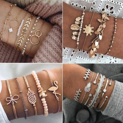 40 Styles Bohemian Bracelet Set For women Shell Star Map Pineapple Heart Natural Stone Beads Chains Bracelet Bangle Boho Jewelry