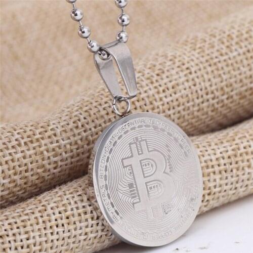 2021 Hot Jewelry Wholesale Crystal from Swarovskis New Fashion Titanium steel bitcoin necklace 2 Colors Fit Men and Women