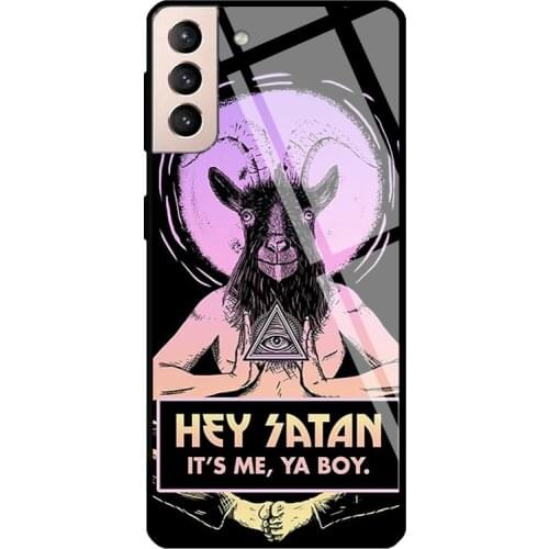 Pastel Goth Baphomet Vaporwave Tempered Glass Case For Samsung Galaxy S10 Plus Note 10 S8 S9 S20 FE S21 Note 20 Ultra