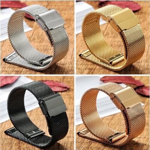 Neway Stainless Steel Watch Band Milanese Strap Wrist Watchband Safety Buckle Black Rose Gold Silver 14mm 16mm 18mm 20mm 22mm