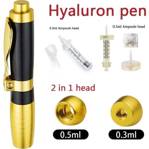 Hyaluronic Acid pen Massage Atomizer Gun lip filler injection Pen Mesotherapy Anti Wrinkle Water Syringe Needle 2 in 1 Gold Head
