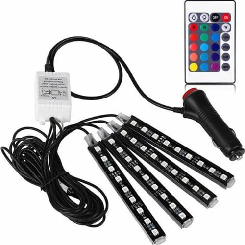 Car Interior LED Strip Lights Decor RGB Colorful Atmosphere Lamps Under Dash Lighting Strip Lamps With Wireless Remote Control