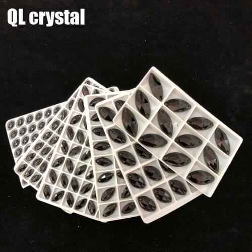 ALL Size Black Navette Sew on Crystal Rhinestones Flatback Marquise Sew on stone for Making wedding DIY bags shose