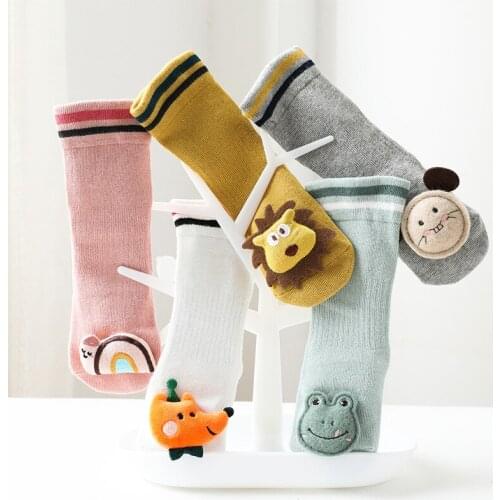 FOCUSNORM All Season Kids Girls Boys Stocking Cartoon Animal Anti-Slip Long Tube Socks High Stocking 5 Colors