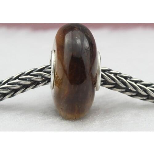 Natural Tiger Eye Stone Charm Bead Fit European Bracelet Jewelry 925 Sterling Silver
