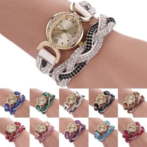Womens Rhinestone Faux Suede Alloy Braid Oval Dial Quartz Bracelet Wrist Watch Womens Bracelet Quartz Watch Birthday Wedding G