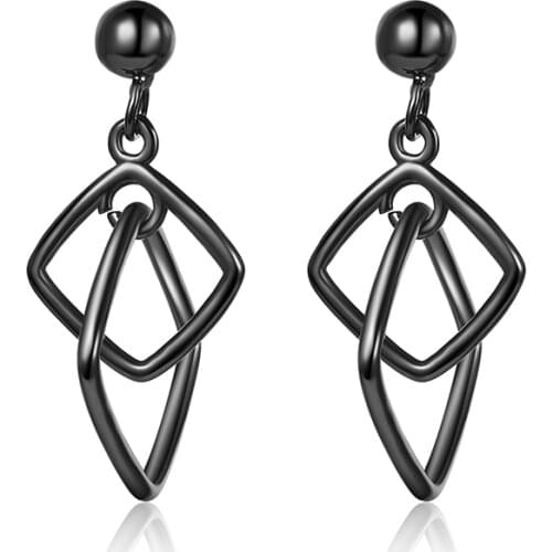 Womens Fashion Simple Style Cute Drop Earrings Square Hollow Geometric Dangle Earring Stud Female Piercing Earring Accessories