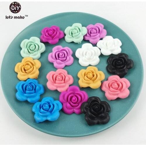 Lets Make 100pc Silicone Teether Rose Flower Food Grade Baby Accessories Chewbale Toys DIY Necklace Pendant Baby Teether 38mm