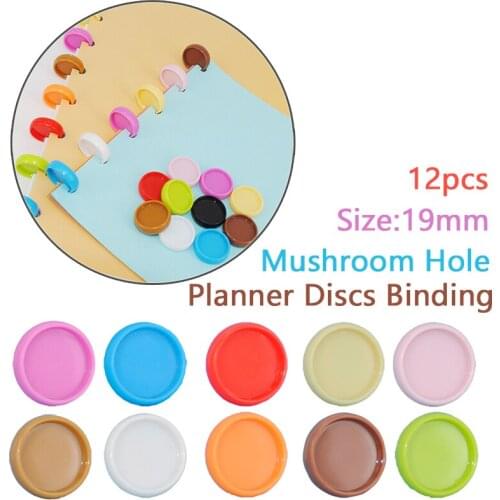 12pcs 19mm New Mushroom Binding Discs Plastic Ring Binder Buttons Loose Leaf Ring Notebook Disc Binder Colorful Binding Buckle