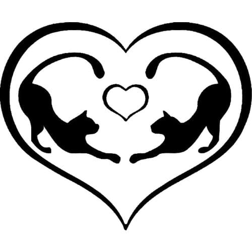 16X13cm Romantic Love Heart Cat Stickers Decals Vinyl Decor Black/Silver N935