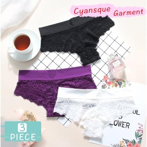 3 Pieces Lace Underwear Ultra Soft Womens Sexy Lace Panties Thongs G Strings Underwear Women Panty Briefs Cotton Crotch