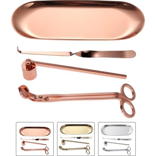 4pcs Candle Tools Kit Snuffer Trimmer Hook Tray Stainless Steel Wicks Holder Dipper Home Decoration Aromatherapy Gold Silver