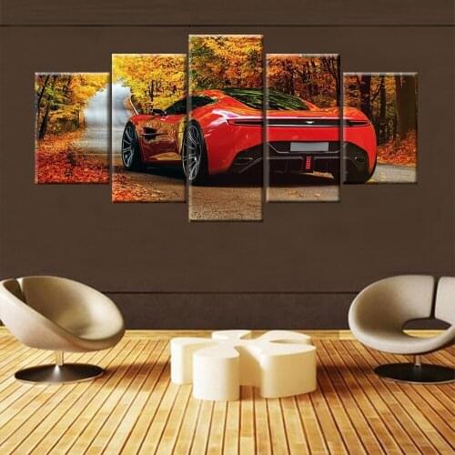 5 Pieces HD Wall Art Canvas Painting HD Prints Home Decoration Aston Martin Red Sport Car Modular Pictures Artwork