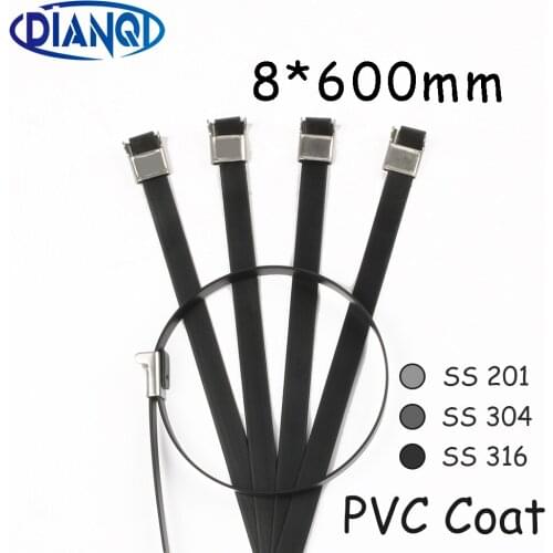 8*600 8mm 8x600 Stainless Steel Zip PVC coating Strong Stainless Steel Grade Metal Cable Ties Zip Tie Wraps