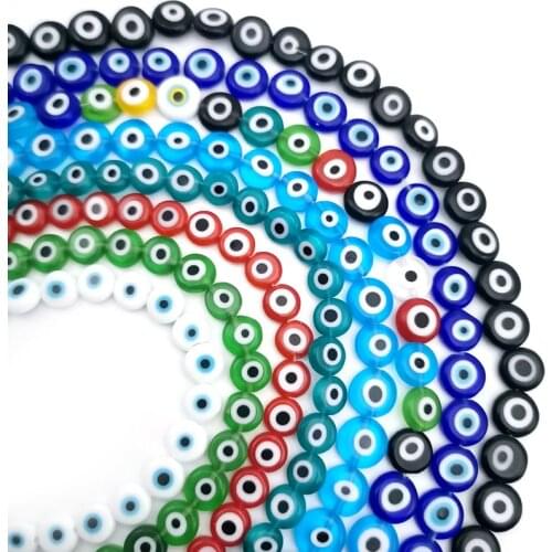 8mm 10mm Multicolor Round Flat Shape Evil Eye Beads Lampwork Glazed Glass Beads for Bracelet Necklace DIY Jewelry Making