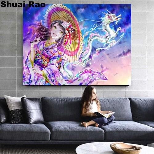 Diamond embroidery cartoon umbrella girl 5D DIY full diamond painting square round drill Dragon Anime mosaic kit Children gift