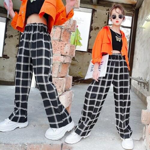 Girl Pants Plaid Pattern High Quality Cotton New Spring Autumn Childrens Straight Casual Style Teens Girls Sport Loose Trousers