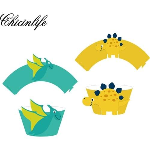 Chicinlife 12Pcs Dinosaur Cupcake Cake Wrappers Baby Shower Kids Children Happy Birthday Party Decoratiion Supplies