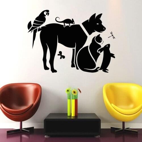 Zoo Wall Decal Cat Dog Rabbit Birds Pets Shop Animal Veterinary Clinic Kids Room Nursery Interior Decor Vinyl Wall Sticker