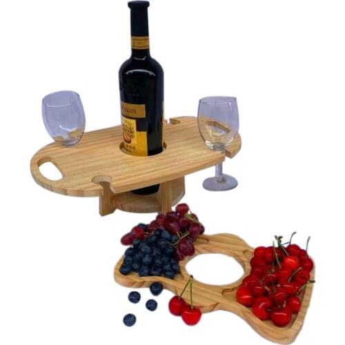 Wooden Outdoor Wine Table Folding Picnic-table With Glass Holder 2 In 1 Wine Glass Rack Outdoor Portable Picnic Folding Table