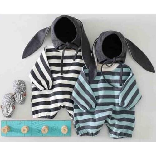 Baby Clothes Set Infant Cotton Striped Boys Loose Jumpsuits Long Sleeve Baby Girl Romper With Bunny Hat Baby Outfits
