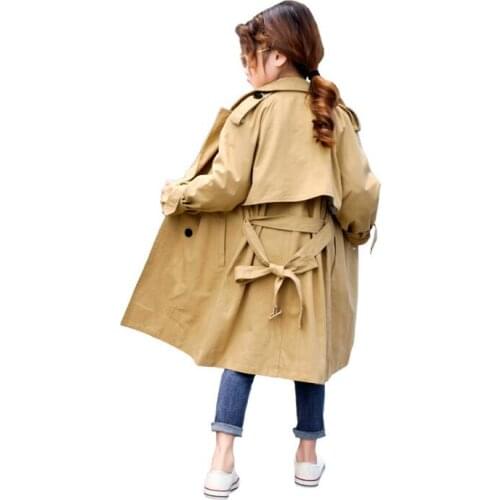 Children Trench Coat Red khaki Spring Autumn kids jacket Fashion Casual Girls Long Coat High-grade Kids Jacket 3-12Y