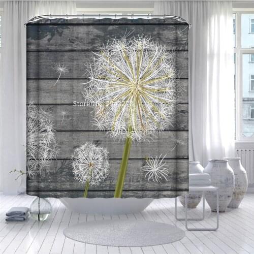 Dandelion Butterfly Pattern Waterproof and Mildew Proof with Hook Shower Curtain Family Bathroom Decoration Color Printing