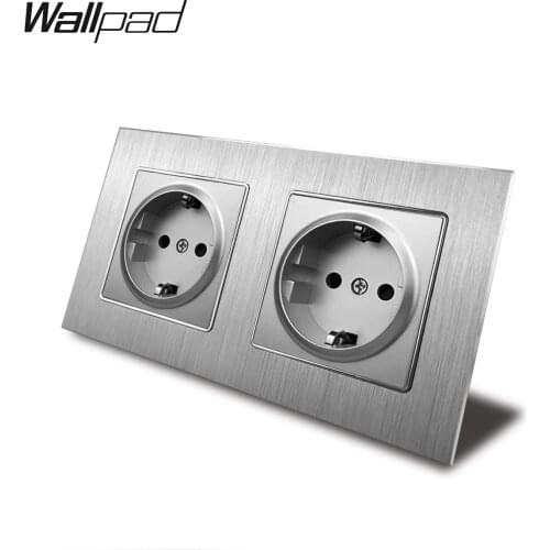 Silver Double EU Socket for EU Box Wallpad 156*86mm 110V-240V Satin Metal Panel Wall 16A Power Electrical Sockets