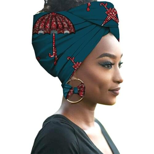 Hot African printed batik cotton headtie with exaggerated Earrings WH005 luxury scarf hijab hats