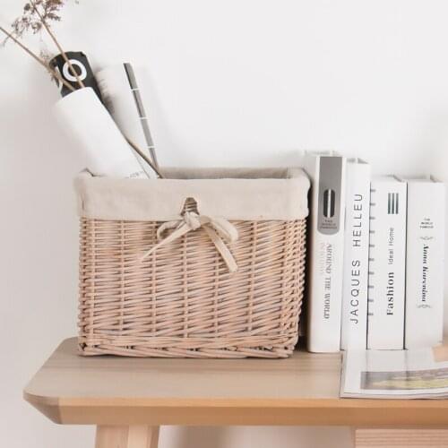 Handmade craft no handles cotton liners flower willow rattan corner box decorative wicker baguette basket for kitchen storage