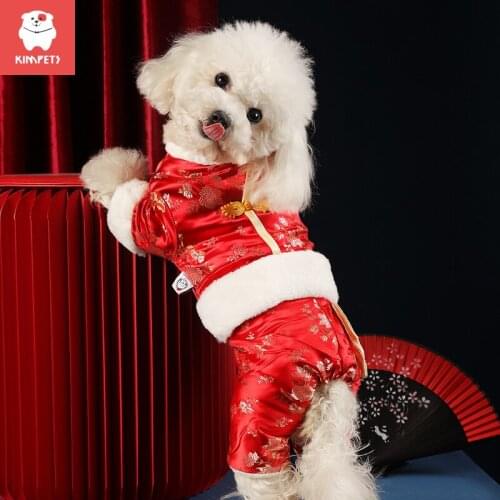 KIMPETS 2021New Dog Clothes Small Dogs Cat Clothes Pet Cotton Clothes Winter Warmth Lamb Wool Chinese Ethnic Style Tang Suit