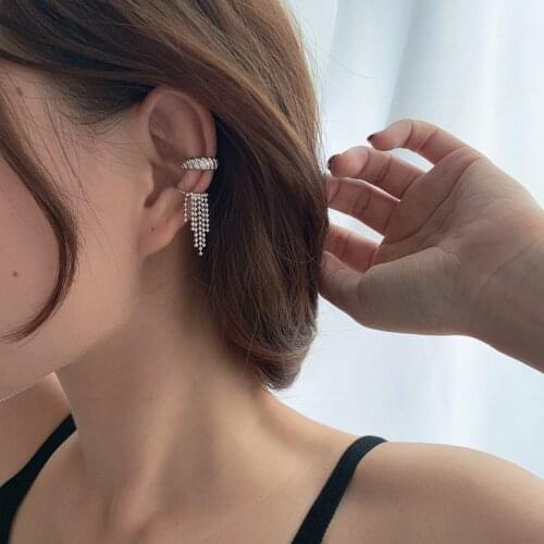KISSLOVE 1pcs New Silver Color Bead Chain Tassel Clip on Earrings Without Piercing For Women Wedding Brinco Fashion Jewelry Gift
