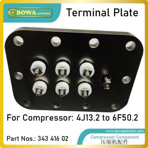 Terminal plate is for motor electric wiring, compatible with from 4G13.2 to 6F50.2 model semi-hermetic refrieration compressors