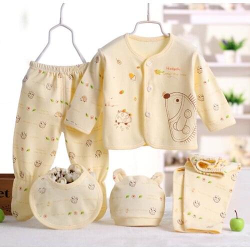 5 Pcs Newborn Baby Boys Girls Clothes Set Long Sleeve Coat Top Pants Cap Outfit