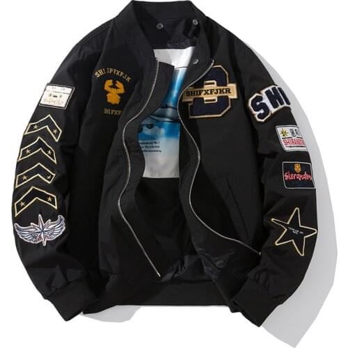 Bomber Jacket Embroidery Mens Women Badge Pilot Jacket Hip Hop Baseball Jacket Fashion Couple Coat Spring Autumn Hipster 2020