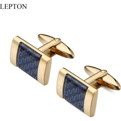 Lepton Matte Stainless steel Cufflinks Gold Color Square Carbon Fibre Cuff links for Mens Groomsmen Wedding Gift Drop Shipping