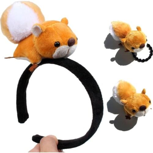 Lolita Kawaii Cartoon Plush Squirrel Headband for Women Girls Lovely Funny Realistic Stuffed Animal Toy Hair Hoop Wash Face Cos