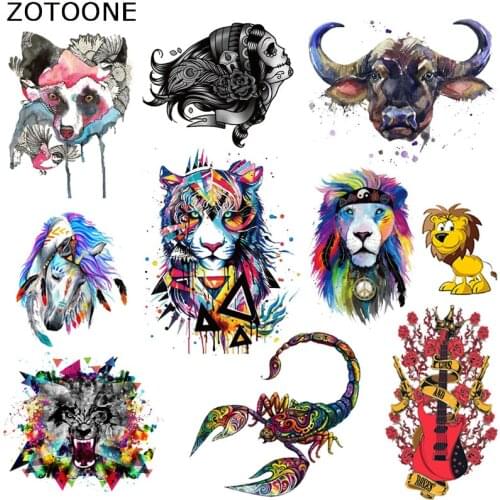 ZOTOONE Fashion Watercolor Lion Patches Iron on Transfer Patch Flower Animal Easy Print By Household Irons Parches for Clothing