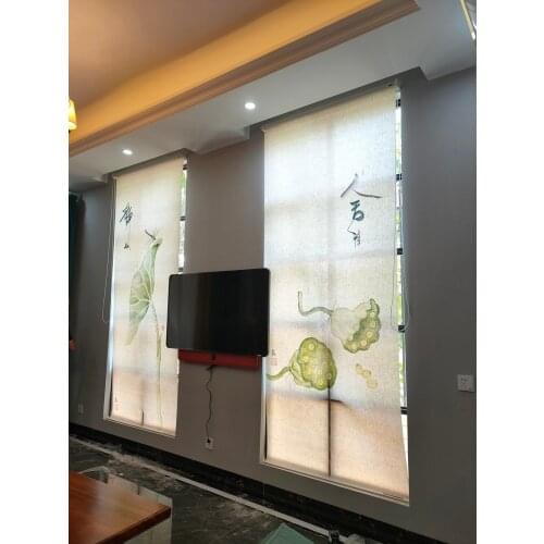 Fashion Plant Lotus roller blinds Natural Linen Fabric Blackout roller blinds blackout curtain for study room/office/bedroom