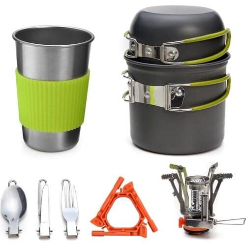 Outdoor Aluminum Alloy Camping Picnic Pot Set Including Stove Water Coffe Cup Cooking Pot Tableware Hiking Tool Travel Equipment