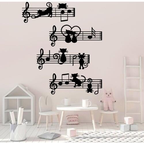 Sheet Music Wall Decal Musical Notes Kittens Melody Cats Cartoon Door Window Vinyl Stickers Living Room Nursery Home Decor Z820