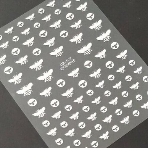 Newest CB-105 slivery Bee design 3d nail sticker decal stamping back glue DIY decoration manicure