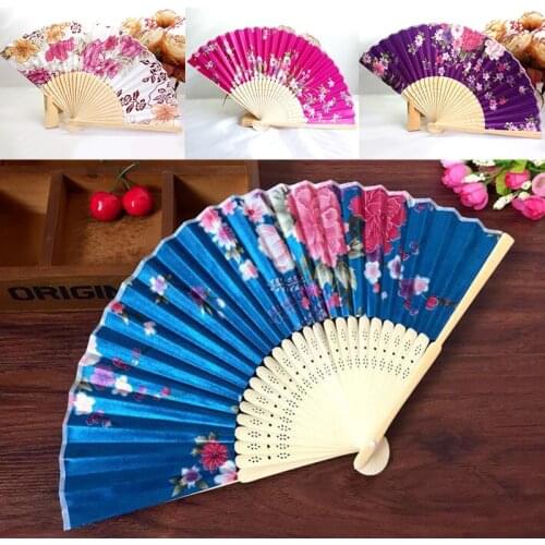 2021 Summer New Vintage Bamboo Folding Hand Held Flower Fan Dance Party Wedding Pocket Gifts Colorful Chinese Style Hot Sale Fan